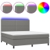 Cama box spring colchón y luces LED tela gris oscuro 180x200 cm