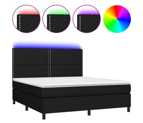 Cama box spring colchón y luces LED tela negro 180x200 cm