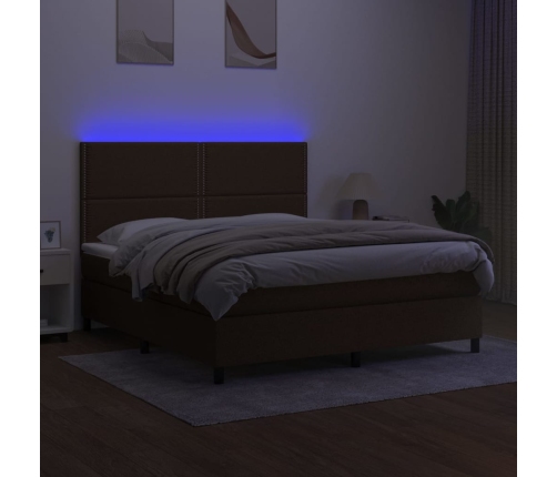 Cama box spring colchón luces LED tela marrón oscuro 180x200cm