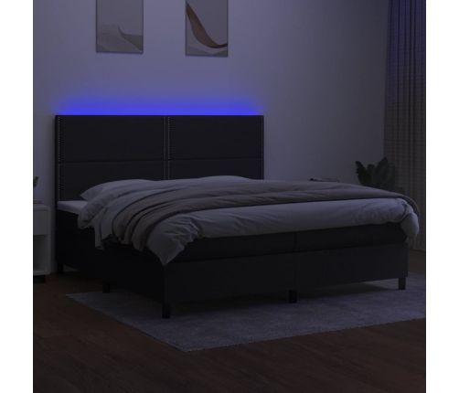 Cama box spring colchón y luces LED tela negro 200x200 cm