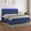 Cama box spring colchón y luces LED tela azul 200x200 cm