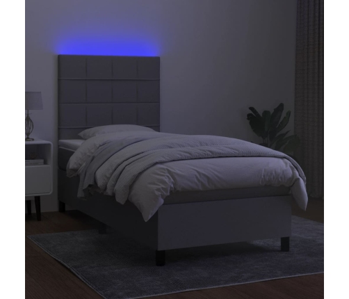 Cama box spring colchón y luces LED tela gris claro 80x200 cm