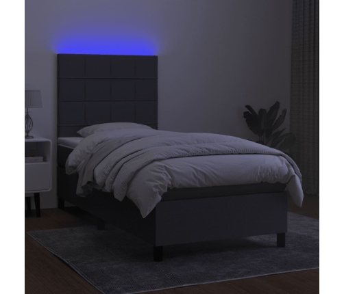 Cama box spring colchón y luces LED tela gris oscuro 80x200 cm