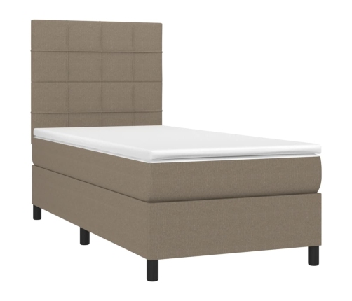 Cama box spring colchón y luces LED gris taupe 80x200 cm