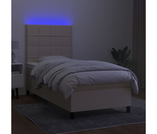 Cama box spring colchón y luces LED tela crema 80x200 cm