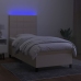 Cama box spring colchón y luces LED tela crema 80x200 cm