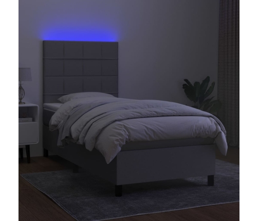 Cama box spring colchón y luces LED tela gris claro 100x200 cm