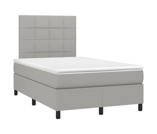 Cama box spring con colchón tela y LED gris claro 120x200 cm