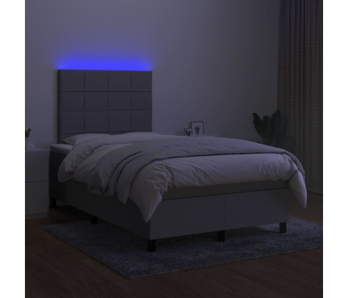 Cama box spring con colchón tela y LED gris claro 120x200 cm