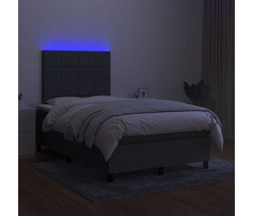 Cama box spring con colchón y LED tela gris oscuro 120x200 cm