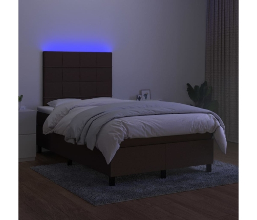 Cama box spring con colchón y LED tela marrón oscuro 120x200 cm