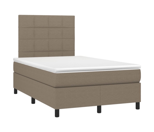 Cama box spring con colchón y LED tela gris taupe 120x200 cm