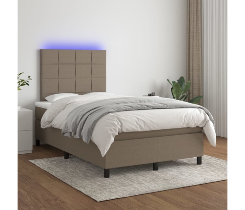 Cama box spring con colchón y LED tela gris taupe 120x200 cm