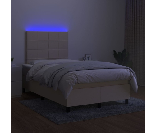 Cama box spring con colchón y LED tela crema 120x200 cm