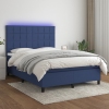 Cama box spring colchón y luces LED tela azul 140x190 cm