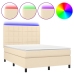 Cama box spring colchón y luces LED tela crema 140x200 cm