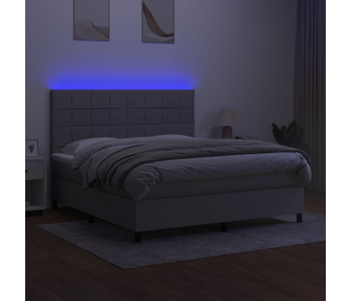 Cama box spring colchón y luces LED tela gris claro 180x200 cm