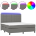 Cama box spring colchón y luces LED tela gris oscuro 180x200 cm