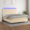 Cama box spring colchón y luces LED tela crema 180x200 cm