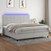 Cama box spring con colchón tela y LED gris claro 200x200 cm