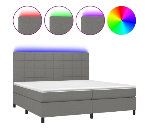 Cama box spring colchón y luces LED tela gris claro 200x200 cm