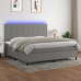 Cama box spring colchón y luces LED tela gris claro 200x200 cm