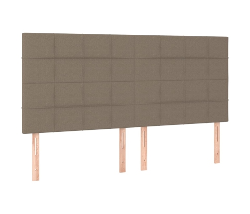 Cama box spring colchón y luces LED tela gris taupe 200x200 cm