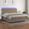 Cama box spring colchón y luces LED tela gris taupe 200x200 cm