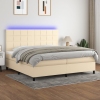 Cama box spring colchón y luces LED tela crema 200x200 cm