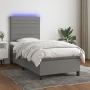 Cama box spring colchón y luces LED tela gris oscuro 80x200 cm