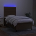 Cama box spring colchón y luces LED tela marrón oscuro 80x200cm