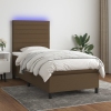 Cama box spring colchón y luces LED tela marrón oscuro 80x200cm