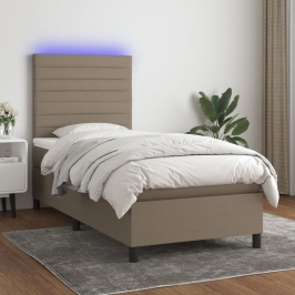 Cama box spring colchón y luces LED gris taupe 80x200 cm