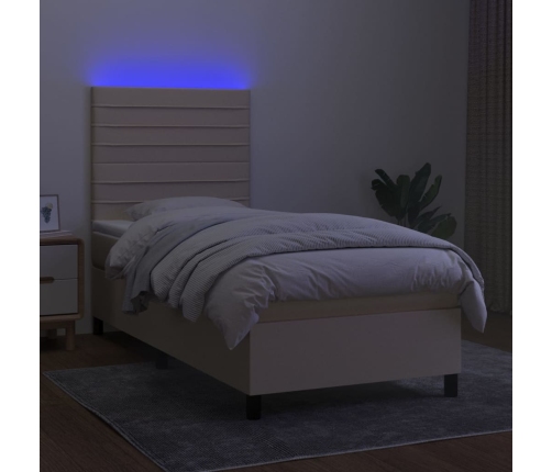 Cama box spring colchón y luces LED tela crema 80x200 cm