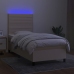 Cama box spring colchón y luces LED tela crema 80x200 cm