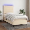 Cama box spring colchón y luces LED tela crema 80x200 cm