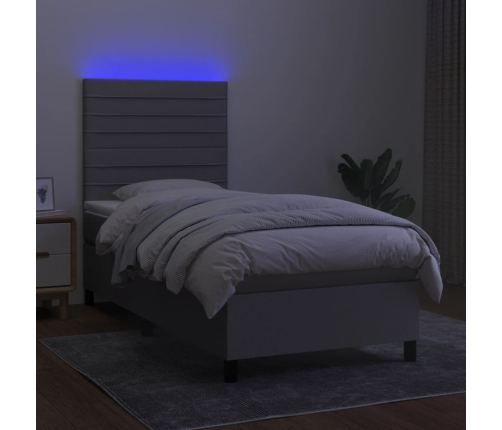 Cama box spring colchón y luces LED tela gris claro 90x190 cm