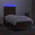 Cama box spring colchón y luces LED tela marrón oscuro 90x190cm