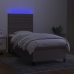 Cama box spring colchón y luces LED tela gris taupe 90x190 cm