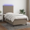 Cama box spring colchón y luces LED tela gris taupe 90x190 cm