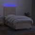 Cama box spring colchón y luces LED tela color crema 90x190 cm