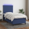 Cama box spring colchón y luces LED tela azul 90x190 cm