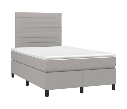 Cama box spring con colchón tela y LED gris claro 120x200 cm