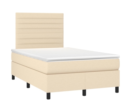 Cama box spring con colchón y LED tela crema 120x200 cm