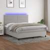 Cama box spring colchón y luces LED tela gris claro 160x200 cm