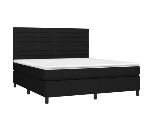 Cama box spring colchón y luces LED tela negro 160x200 cm