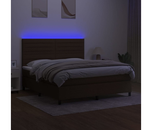 Cama box spring colchón luces LED tela marrón oscuro 160x200cm