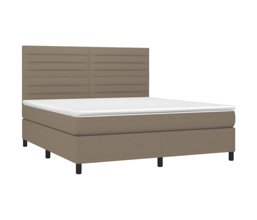 Cama box spring colchón y luces LED tela gris taupe 160x200 cm