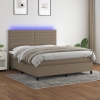 Cama box spring colchón y luces LED tela gris taupe 160x200 cm