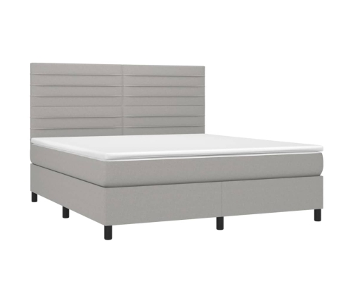 Cama box spring colchón y luces LED tela gris claro 180x200 cm